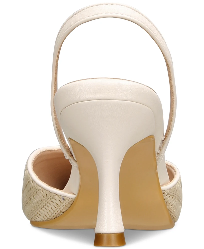 Vaila Shoes Women's Lynn Pointed-Toe Raffia Kitten-Heel Slingback Pumps