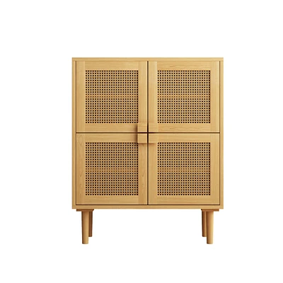 Simplie Fun 4-Doors Rattan Mesh Storage Cabinet, Shoe Cabinet With Eight Storage Spaces, For Entryway, Living Room, Hallway (Natural)