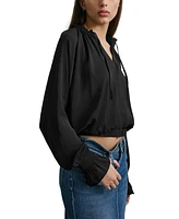 Dkny Jeans Women's Smocked-Cuff Raglan-Sleeve Blouse - Blk