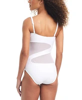 Bar Iii Women's One-Shoulder Mesh Cutout Swimsuit, Created for Macy's