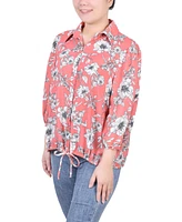 Ny Collection Women's 3/4 Sleeve Drawstring Blouse