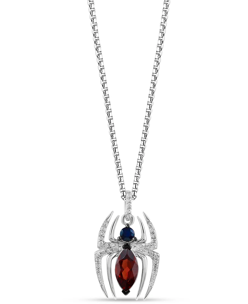 Marvel Wonder Fine Jewelry Garnet (1-1/10 ct. t.w.) Sapphire (1/6 ct. t.w.) & Diamond (1/10 ct. t.w.) Spiderman 18" Pendant Necklace in Sterling Silve