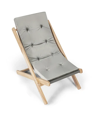 3-Position Adjustable and Foldable Wood Beach Sling Chair with Free Cushion-Grey