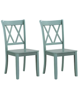 Set of 2 Cross Back Rubber Wood Dining Chairs
