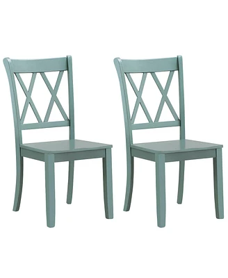 Slickblue Set of 2 Cross Back Rubber Wood Dining Chairs