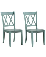 Slickblue Set of 2 Cross Back Rubber Wood Dining Chairs