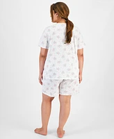 Charter Club Plus Size Cotton Floral Bermuda Pajamas Set, Created for Macy's