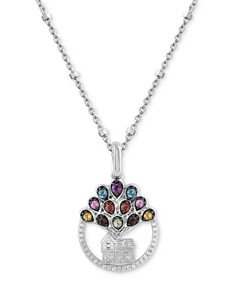 Wonder Fine Jewelry Multi Gemstone (1/5 ct. t.w.) & Diamond (1/20 ct. t.w.) Up House 18" Pendant Necklace in Sterling Silver