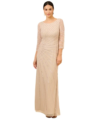 Adrianna Papell Embellished 3/4-Sleeve Gown
