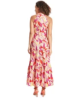 London Times Petite Twist-Front Halter Maxi Dress