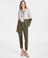 Tahari Asl Colorblocked Blazer Tie Neck Blouse Slim Pants