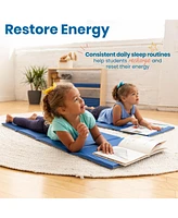 ECR4Kids Everyday Folding Rest Mat, 4-Section, 5/8in, Sleeping Pad, Blue/Grey, 5-Pack