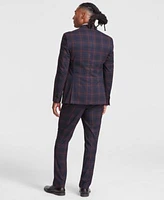 Tayion Collection Mens Classic Fit Plaid Suit