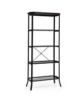 Industrial 5-Layer Bookshelf with Out-Stretched Legs-Rustic Brown