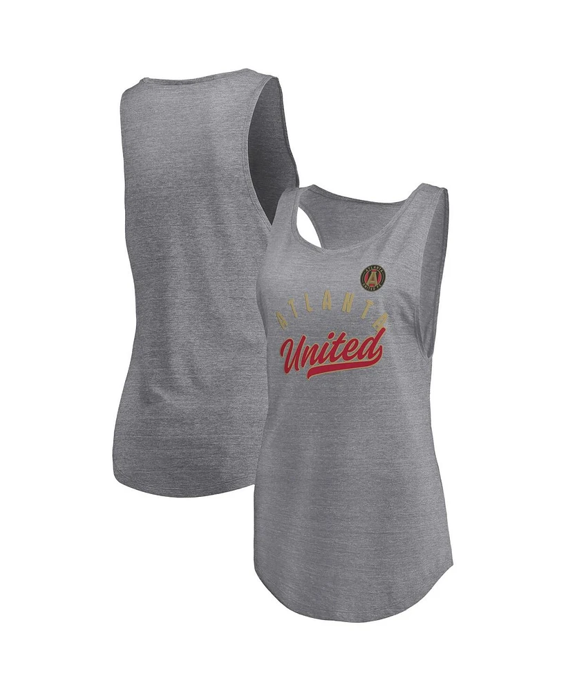 Women's Fanatics Heathered Gray Atlanta United Fc Quality Time Open Scoop Neck Tri-Blend Tank Top