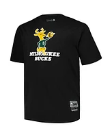 Men's Mitchell & Ness Black Distressed Milwaukee Bucks Big and Tall Hardwood Classics Vintage-Like Logo T-shirt