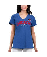 Women's G-iii 4Her by Carl Banks Royal Distressed Chicago Cubs Key Move V-Neck T-shirt