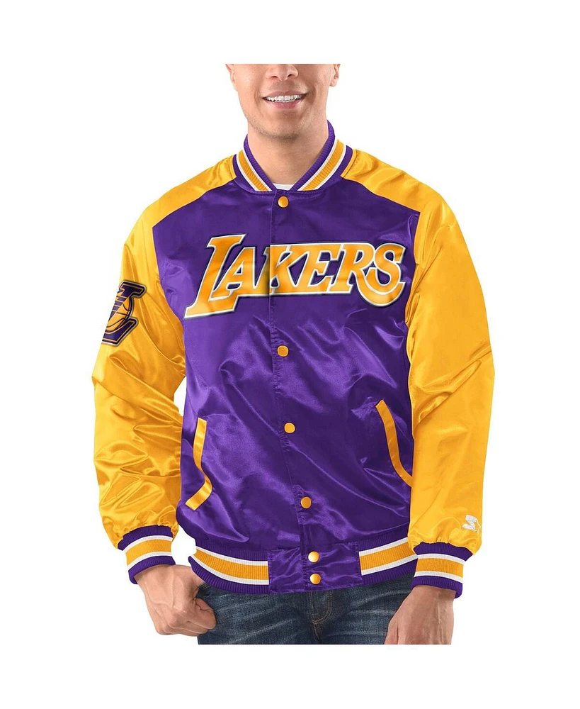 Men's Starter Purple, Gold Los Angeles Lakers Renegade Satin Full-Snap Varsity Jacket