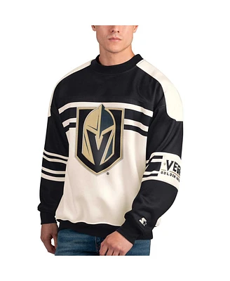 Men's Starter White Vegas Golden Knights Defense Fleece Crewneck Pullover Sweatshirt