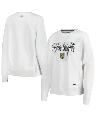 Women's Msx by Michael Strahan White Distressed Vegas Golden Knights Millie Raglan Pullover Sweatshirt