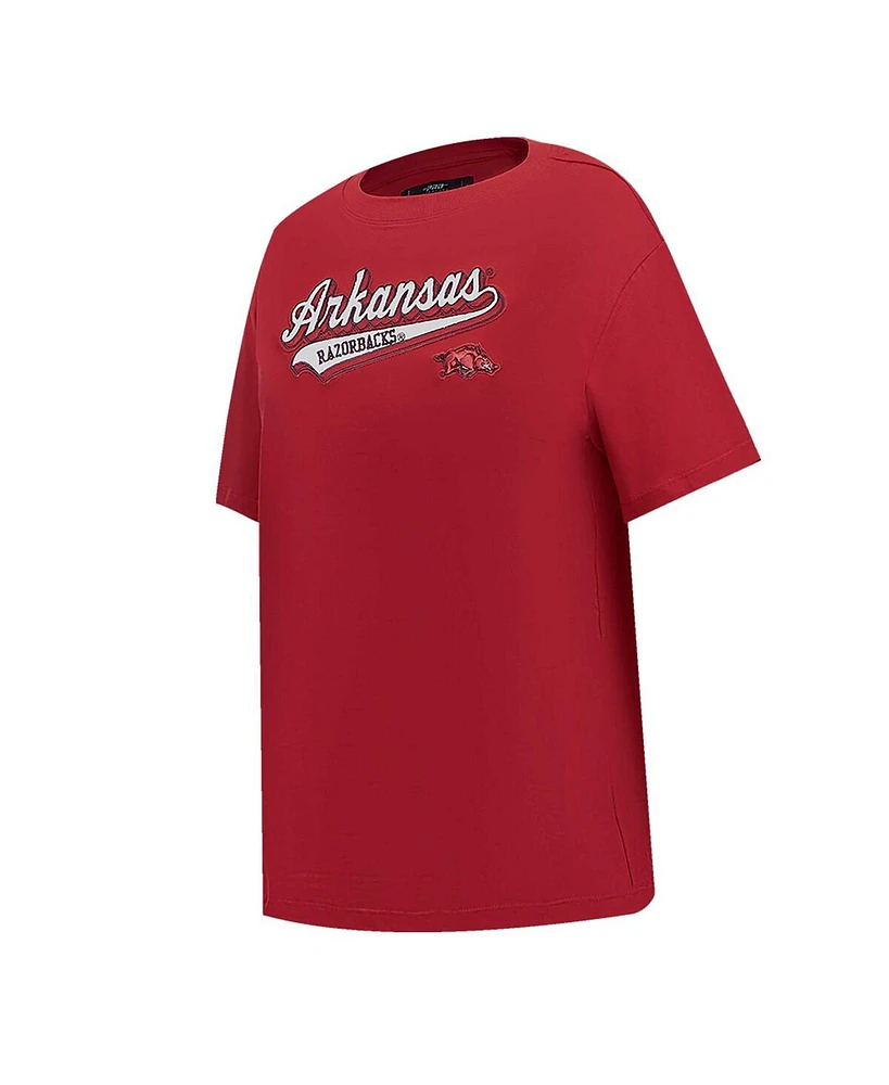 Women's Pro Standard Cardinal Arkansas Razorbacks Script Tail Oversized Boyfriend T-shirt