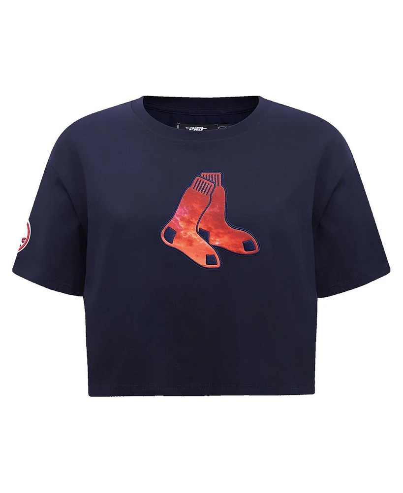 Women's Pro Standard Navy Boston Red Sox Painted Sky Boxy Cropped T-shirt