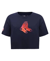 Women's Pro Standard Navy Boston Red Sox Painted Sky Boxy Cropped T-shirt