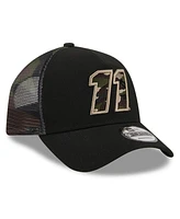 Men's New Era Black Denny Hamlin Camo 9FORTY A-Frame Trucker Adjustable Hat