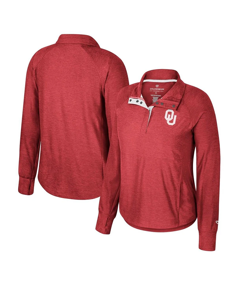 Women's Colosseum Crimson Oklahoma Sooners Cressida Raglan Half-Snap Top