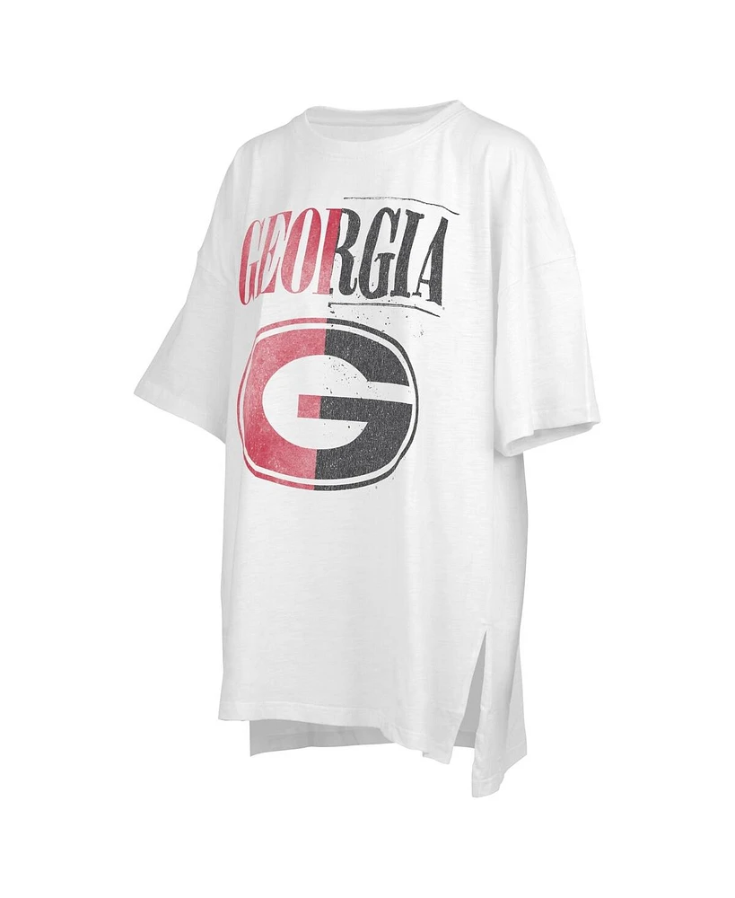 Women's Pressbox White Distressed Georgia Bulldogs Lickety-Split Oversized T-shirt