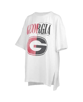 Women's Pressbox White Distressed Georgia Bulldogs Lickety-Split Oversized T-shirt