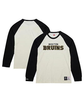 Men's Mitchell & Ness Cream Boston Bruins Legendary Slub Vintage-Like Raglan Long Sleeve T-shirt