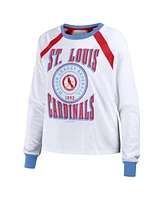 Women's Wear by Erin Andrews White Distressed St. Louis Cardinals Raglan Long Sleeve T-shirt