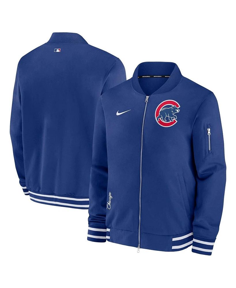 Men's Nike Royal Chicago Cubs Authentic Collection Full-Zip Bomber Jacket