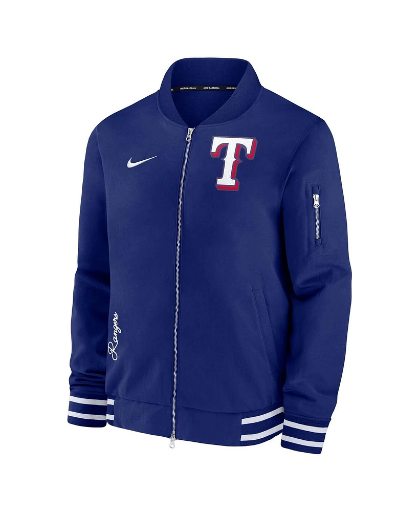 Men's Nike Royal Texas Rangers Authentic Collection Full-Zip Bomber Jacket