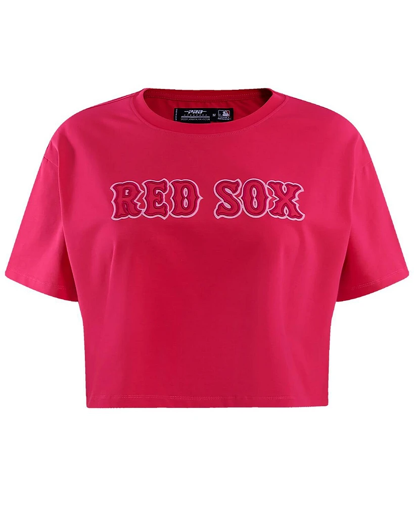 Women's Pro Standard Pink Boston Red Sox Triple Boxy Cropped T-shirt