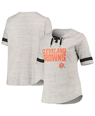 Women's Heathered Gray Cleveland Browns Plus Lace-Up V-Neck T-shirt