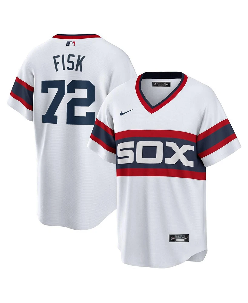 Men's Nike Carlton Fisk White Distressed Chicago Sox Home Cooperstown Collection Team Player Jersey