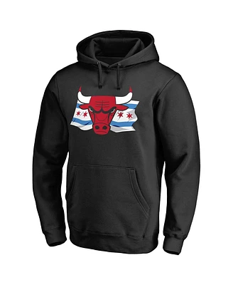 Men's Fanatics Black Chicago Bulls Hometown Collection Chicago Flag Pullover Hoodie