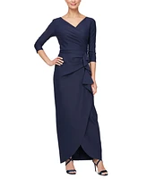 Alex Evenings Women's Compression Surplice Draped 3/4-Sleeve Gown