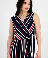 Connected Petite Striped Cropped Wide-Leg Jumpsuit