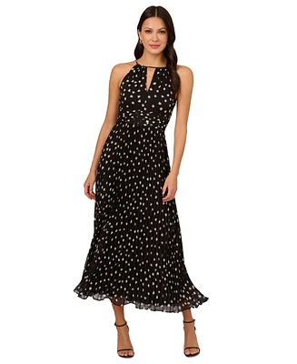Adrianna Papell Women's Dot-Print Pleated Midi Dress
