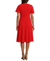 London Times Women's Rosette Flutter-Sleeve Midi Dress