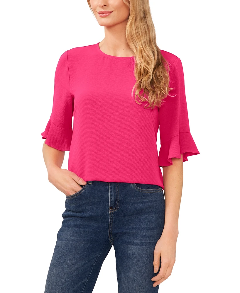 CeCe Women's Ruffled-Cuff 3/4-Sleeve Crew Neck Blouse