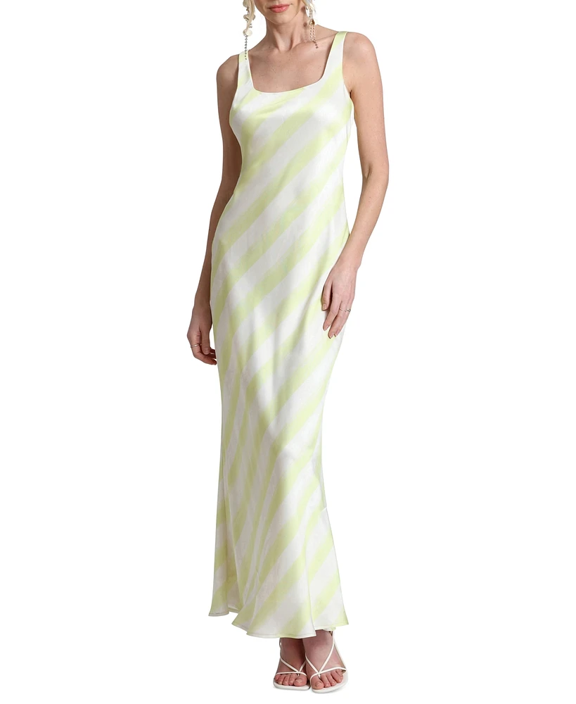 Avec Les Filles Women's Bias-Striped Square-Neck Maxi Dress