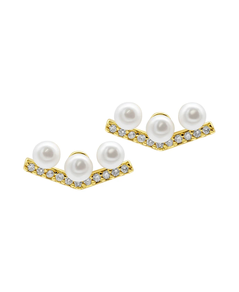 Adornia 14K Gold-Plated Crystal Imitation Pearl Bar V-Earrings