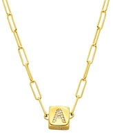 Adornia 14K Gold-Plated Initial Cube Paperclip Necklace - Gold