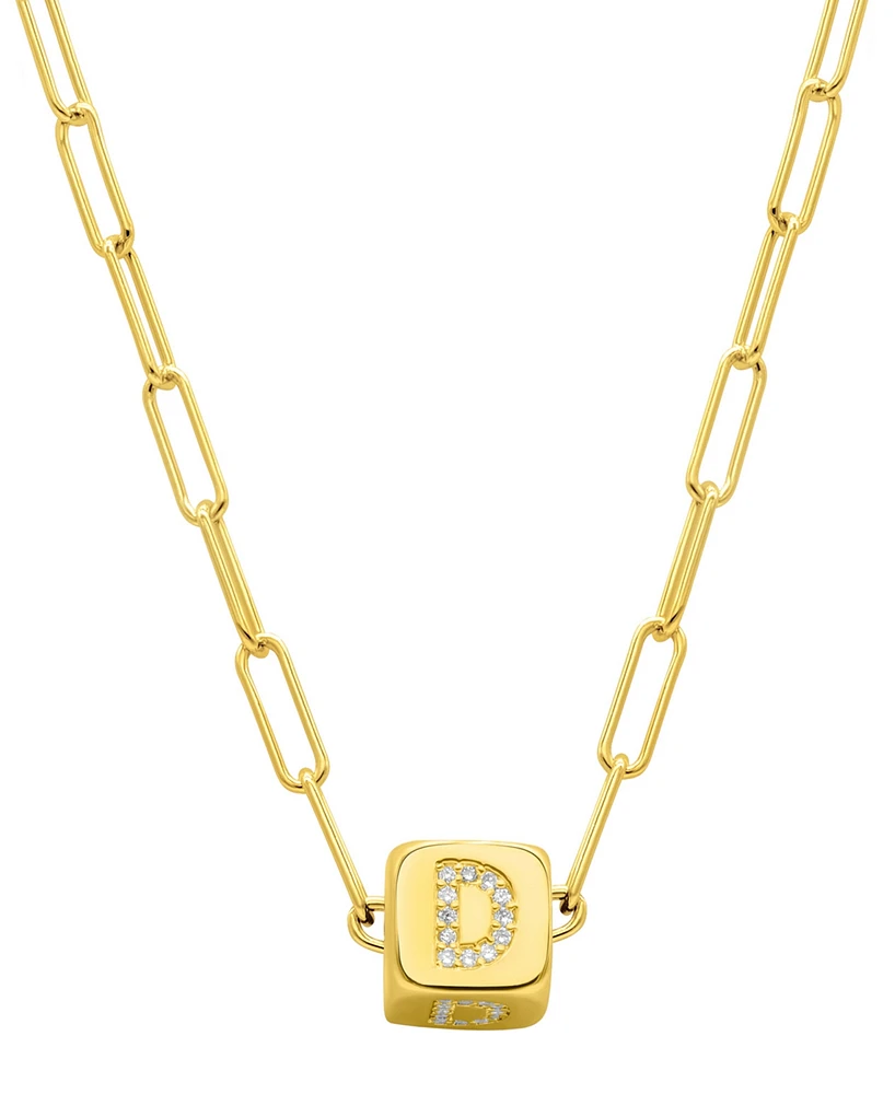 Adornia 14K Gold-Plated Initial Cube Paperclip Necklace