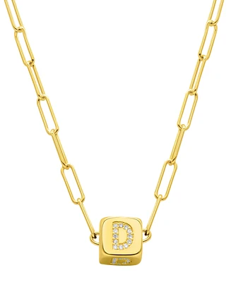 Adornia 14K Gold-Plated Initial Cube Paperclip Necklace