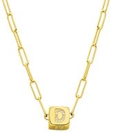 Adornia 14K Gold-Plated Initial Cube Paperclip Necklace